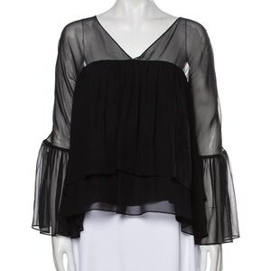 Black silk sheer ruffled blouse